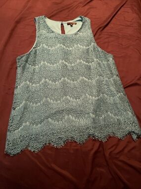 Light Blue Lace Sleeveless Shell Tank Top - Brand: Unknown
